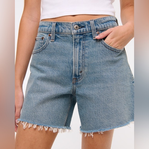 Abercrombie & Fitch The Dad Short High Rise Blue Denim Shorts Sz 30 - Picture 2 of 6